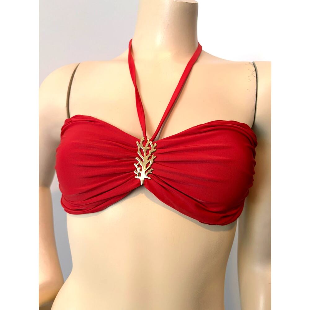 Lenny Niemeyer Gold Coral Burnt Orange Red Bandeau Halter Bikini Top Size S